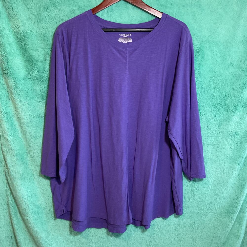 Westbound Woman Plus Size 3X Tee Purple Three Quarter Sleeve